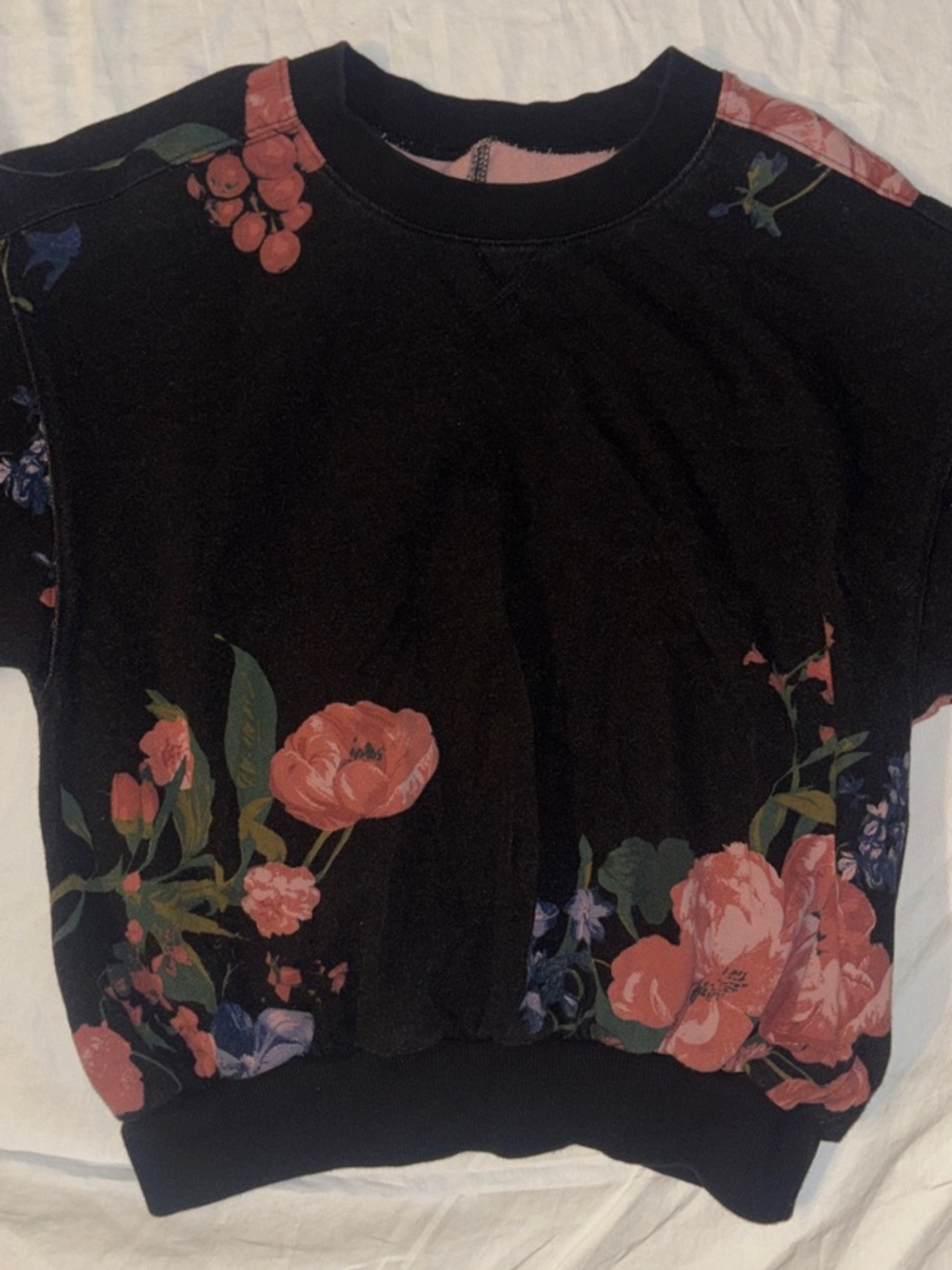 Pilcro by Anthropologie Niki Bubble Black Floral Pullover Sweatshirt - Small
